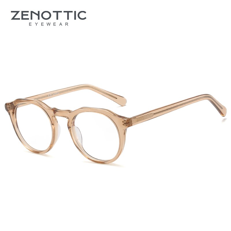 ZENOTTIC Acetate Anti Blue Light Blocking Glasses Frame for Men Women Small Round Optical Myopia Glasses Gaming Computer Eyewear: CRYSTAL