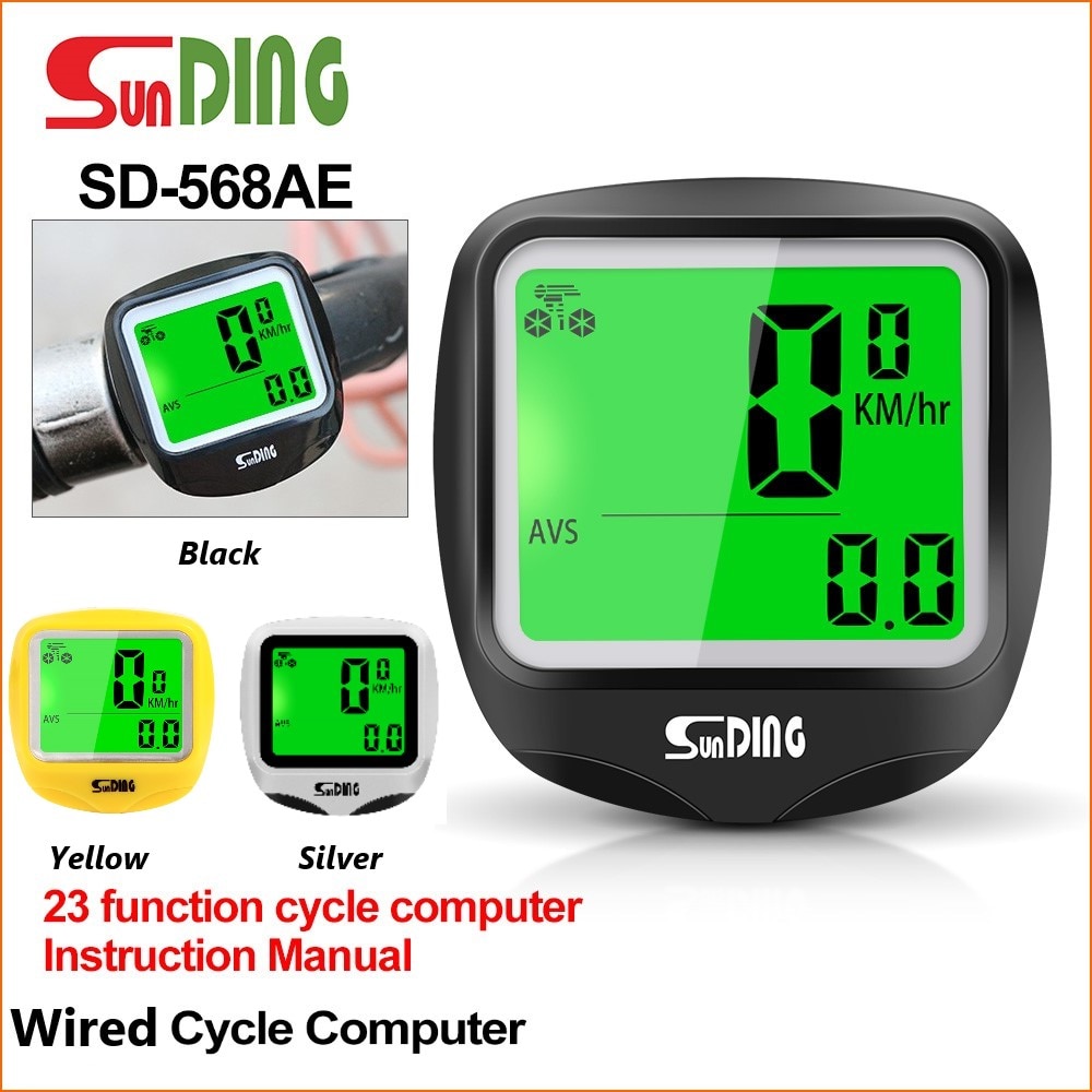 Sunding SD-568AE Bike Computer Cycling Computers Bicycle Speedometer Wireless Waterproof Stopwatch Odometer LCD Backlight Black