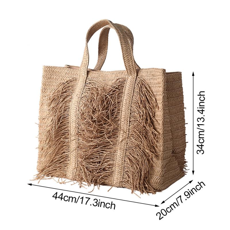 reversibel Quaste Stroh frauen Handtasche Große Kapazität gewebte Schulter Tasche Damen Böhmischen Strand Tote Tasche Frau