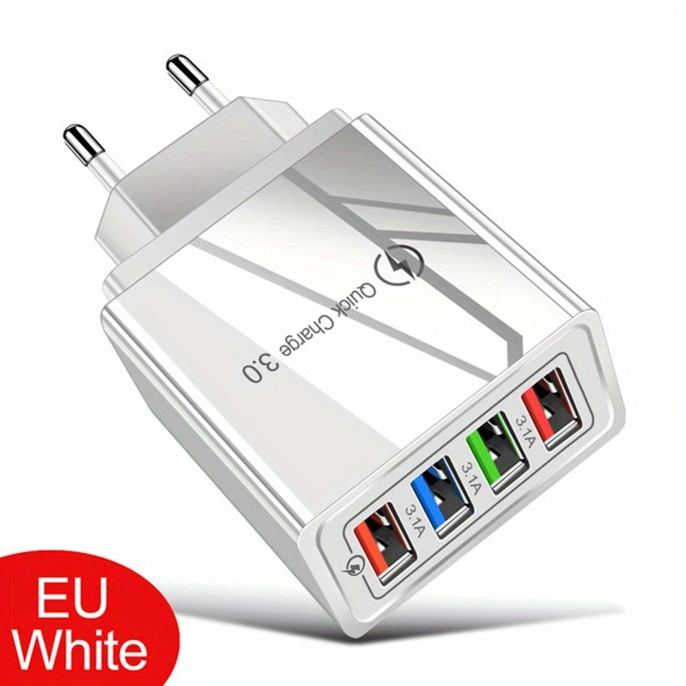 Cargador USB multipuerto de carga rápida 3,0, adaptador de teléfono, tableta, cargador de pared portátil, enchufe europeo y estadounidense, 3A, 4 USB: IL