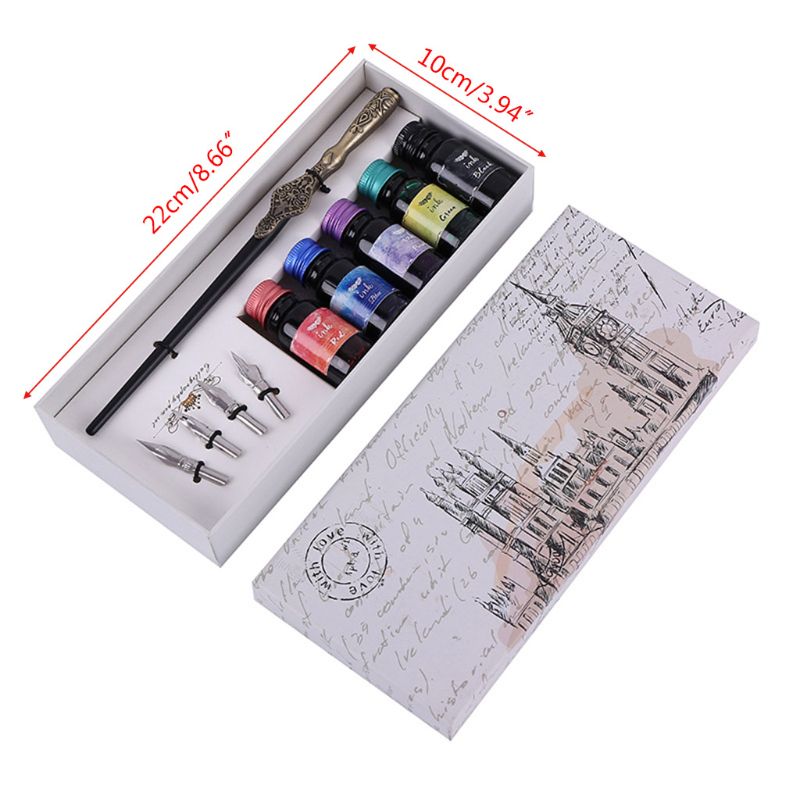 Carving English Calligraphy Dip Pen Fountain Writing Ink Nibs School Stationery
