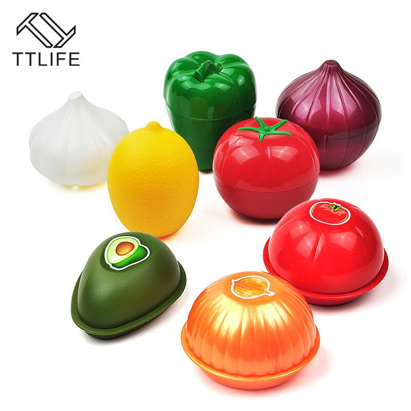 TTLIFE Cute Kitchen Food crusper vegetales contenedores de cereales ajo aguacate tomates limón pimiento verde cebolla fresca caja de almacenamiento
