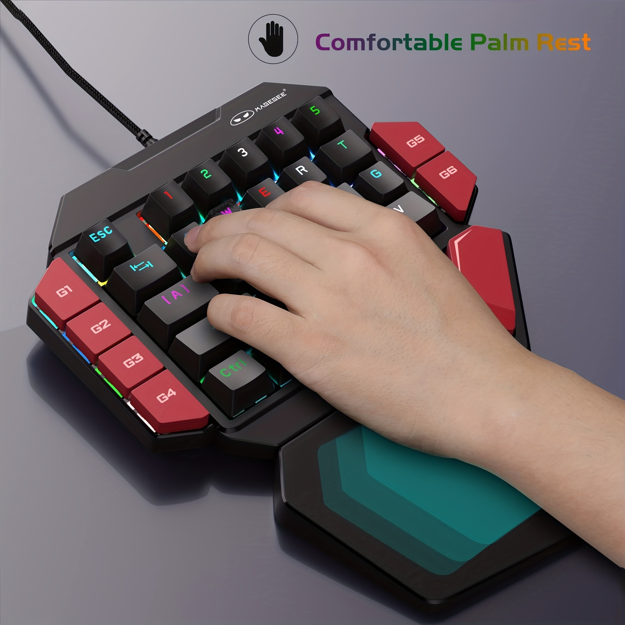 MageGee Einhand-Spiel-Mechanische Tastatur, Axt 35-Tasten, kabelgebundene Spielen-Laptop-Tastatur für Linkshänder, gemischte Lichtlampeneffekt