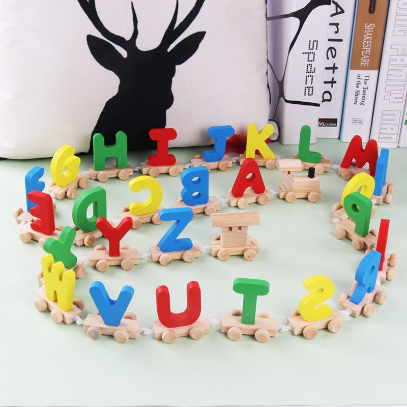 26 Alfabet Houten Engels Brieven Trein Kids Leren Alfabet Scrabble Letters Baby Vroege Onderwijs Puzzel Houten Trein Speelgoed