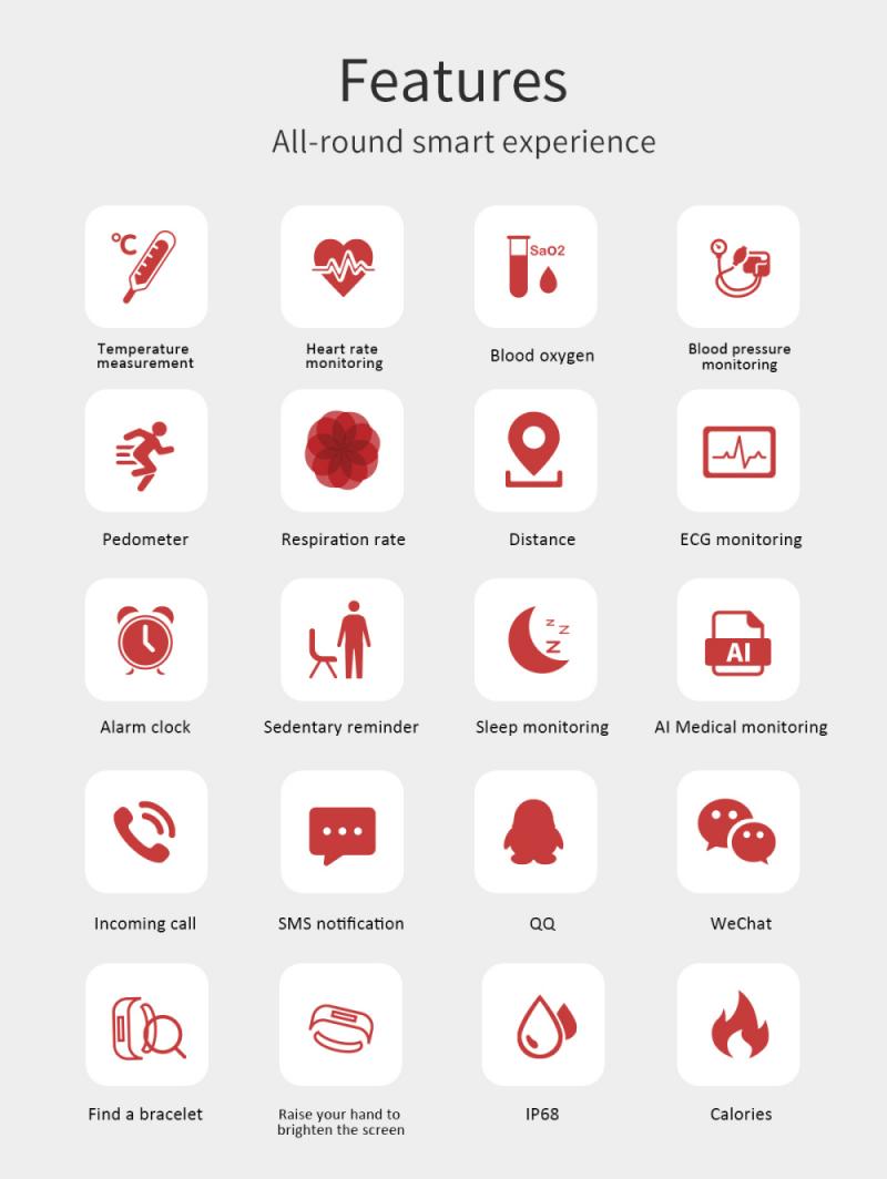 Smartwatch 1.3 inch lcd-kleurenscherm, draagbare polsbandjes, hartslagmeter, bloeddrukmeter,  ip68 waterdichte sportpolsbandjes