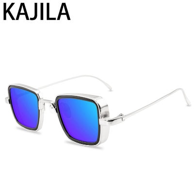 Vintage steampunk solbriller menn retro metall firkantede briller trendy merke solbriller solbriller for kvinner lunette de soleil: Sliver isblå
