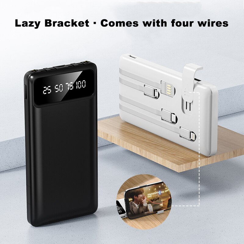 10000Mah Power Bank Met 4 Kabels Met Stand Led Powers Display Snel Opladen Draagbare Powerbank Geen Magnetische Kan Dragen boarding