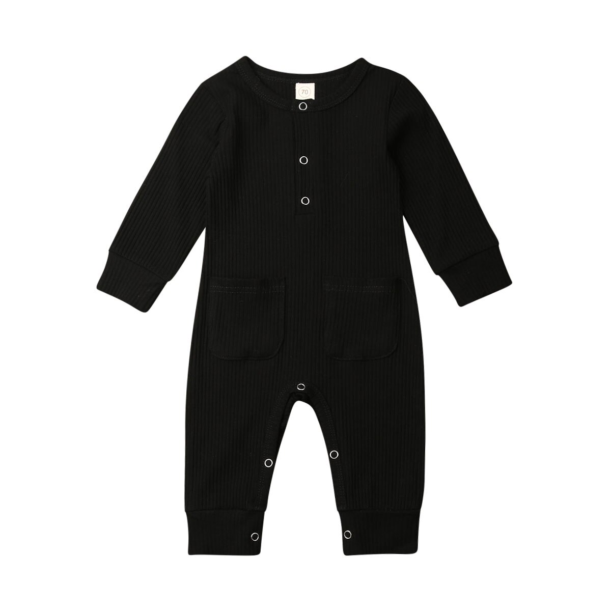 Pudcoco bebê recém-nascido menino menina macacão crianças outono roupas de malha algodão manga longa soild macacão roupas pijamas playsuit: Black / 6 m