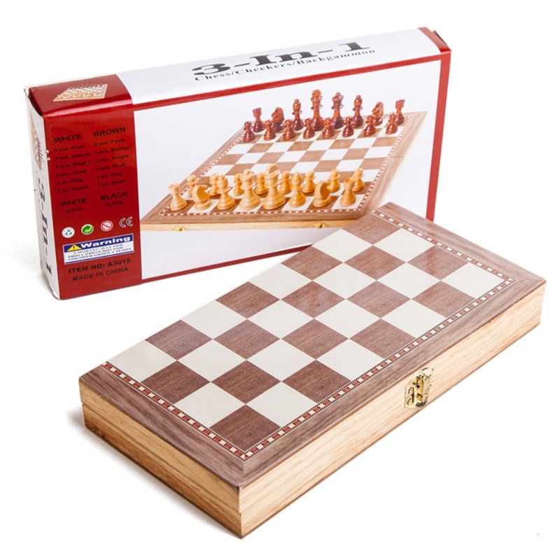 Houten Opvouwbare 3 In 1 Schaken Backgammon Checkers Rome Schaakspel Board Reizen Party Entertainment 30*30 Cm 1 set