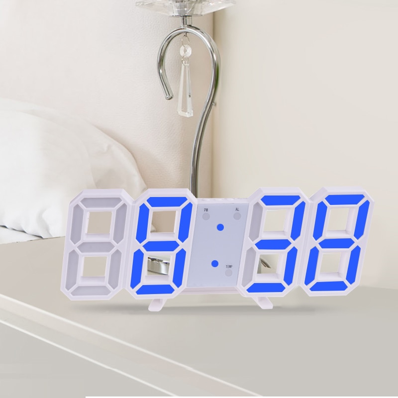 Anpro – Horloge murale numérique 3D LED, grande pendule, table d&#39;affichage, de bureau, alarme de salon, veilleuse, date celsius: Blue