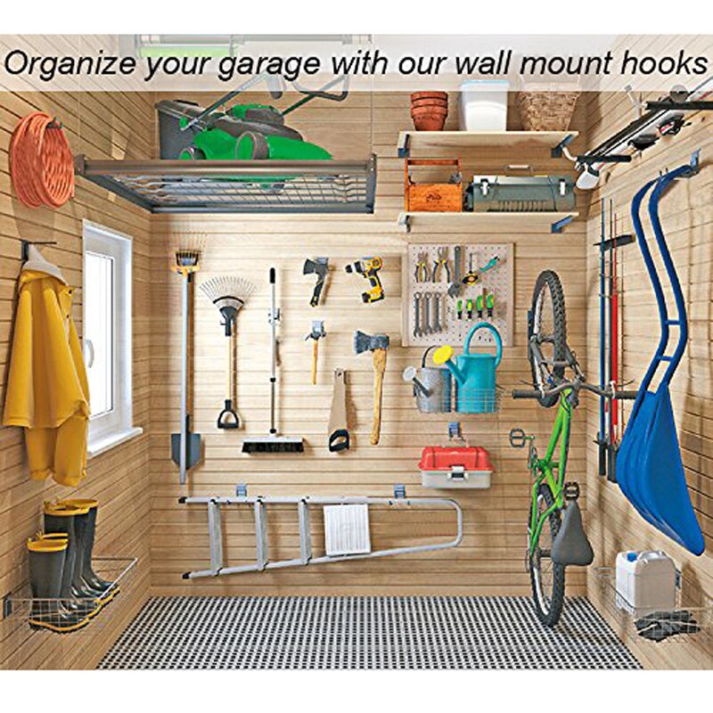 5pcs/set Heavy Duty Wall Garage Storage Hooks Wall Mounting Garden Tools Organizer Bike Storage Hook Wall Hanger Hanging Clip