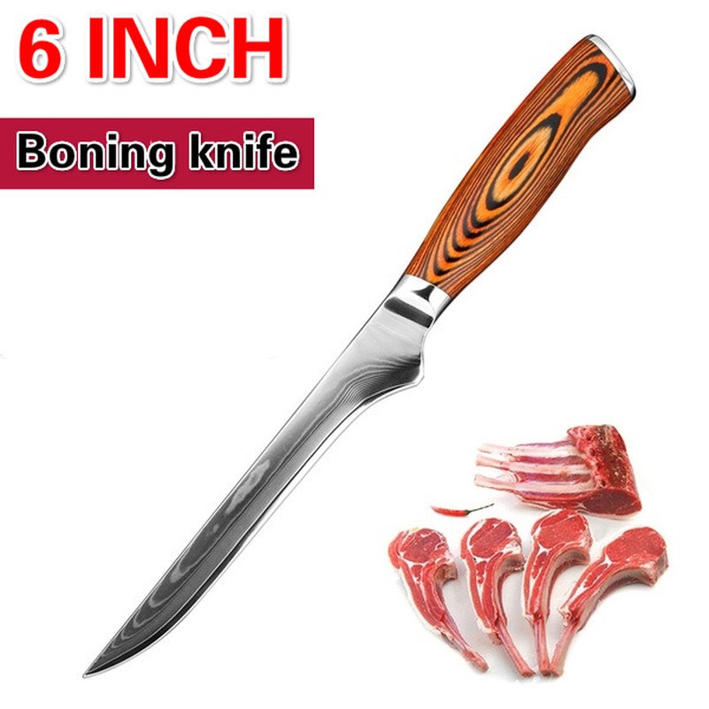 6 Inch Boning Knife High Carbon Butcher Knife Japanese VG10 Damascus Steel Kitchen Knife Wood Handle Utility Knife: Boning Knife