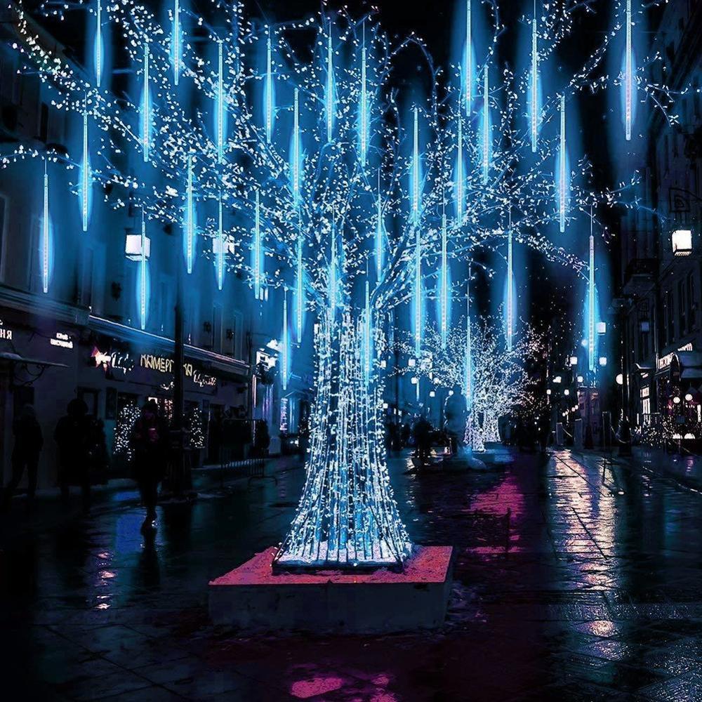 30CM 8 Tubes 144 LED Meteor Shower Rain Lights Solar Wedding Xmas Icicle Falling Light Party Waterproof For Garden Rai U7A4