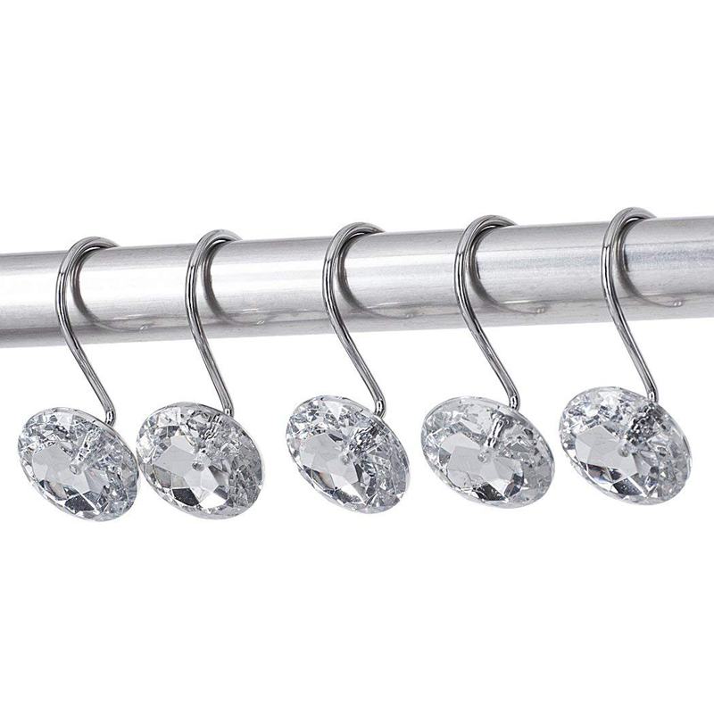 Shower curtain Bling hooks Rings Acrylic Decorative Rhinestones Gl Crystal Rolling Bathroom Bath Set of 12 Rings