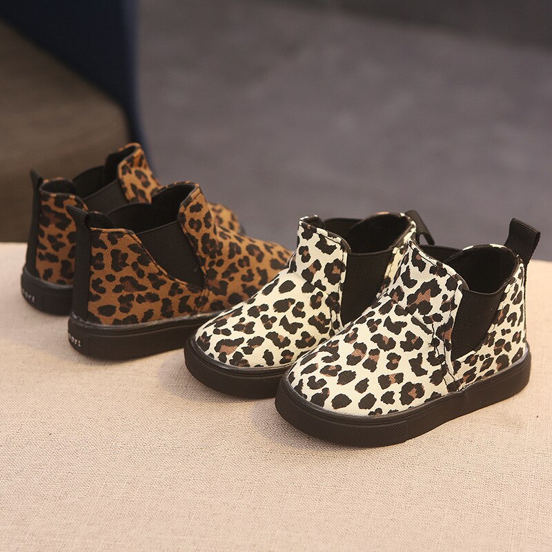Leopard børnelærred sko drenge piger afslappet high-top sneakers ankelstøvler til baby doven sko koreanske skridsikre