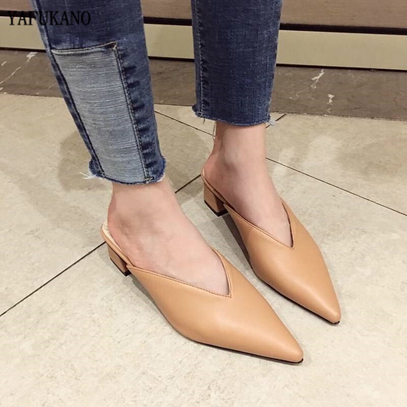 sommer Dame Slipper Frauen Spitz Slipper nackt Platz 5cm Fersen Außen Damen Rutschen Strand Maultiere Schuhe: nackt / 36