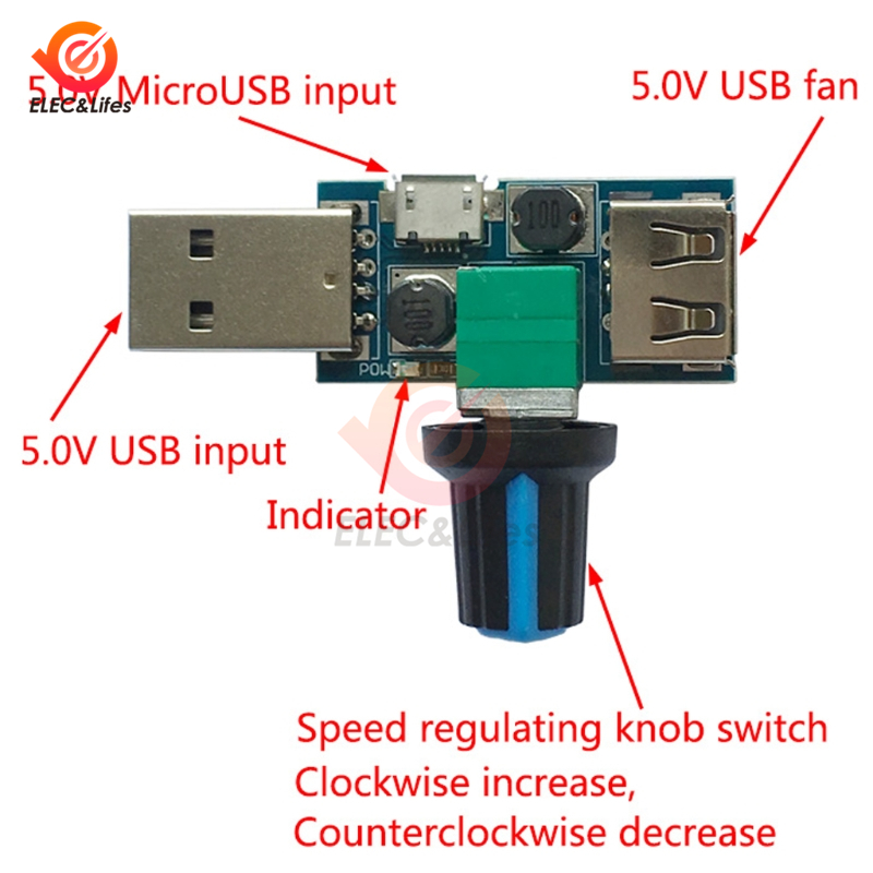 Régulateur de vitesse de ventilateur | MINI contrôleur de vitesse de ventilateur USB 5V régulateur de Volume d'air par vent, Module de commutation de réduction de bruit multifonction muette