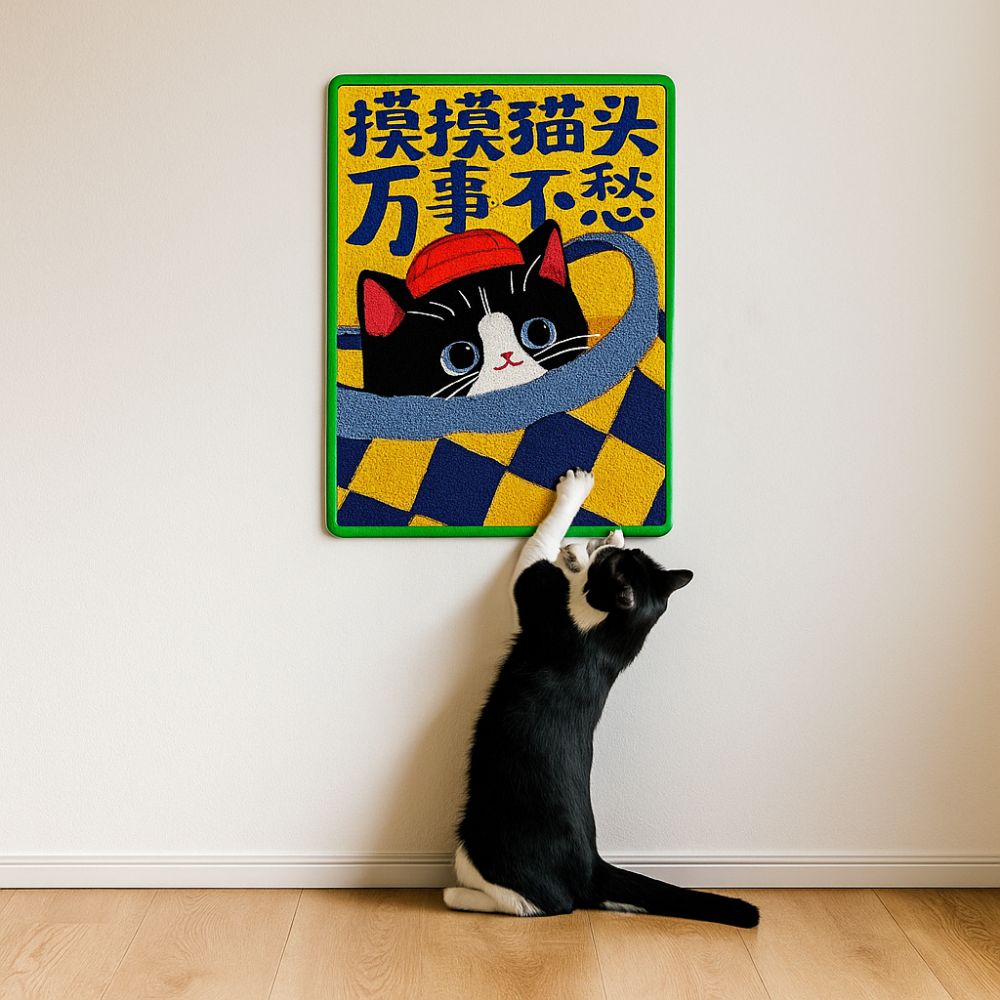 Zelfklevende krabpaal voor katten, slijtvast, anti-krabplank van sisal met cartoonpatroon, geschikt voor wandmontage.