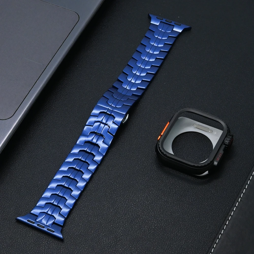 Roestvrij stalen band voor Apple Watch-band 49 mm 46 mm 45 mm 44 mm Vlindergesp Link-armband + kast Iwatch 10 9 8 7 6 5 Se Ultra: zwart grijs / 14mm