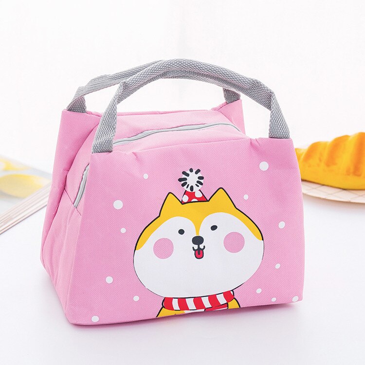 Cartoon Cute Lunch Bag For Women Girl Kids Children Thermal Insulated Lunch Box Tote Food Picnic Bag Milk Bottle Pouch /WS: pink