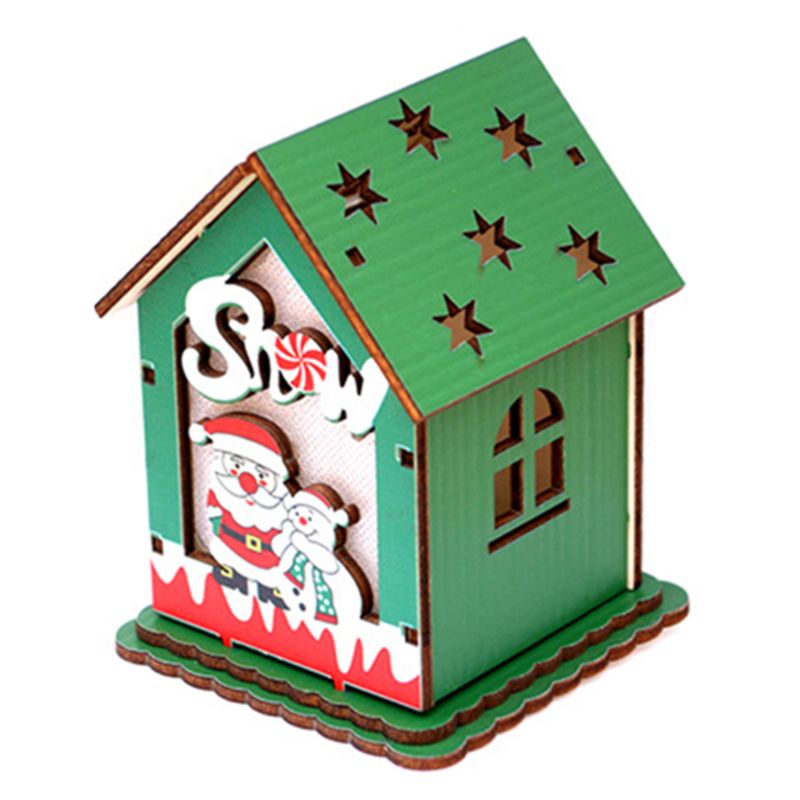 Casa de madera LED Chalet muñeco de nieve decoración de Navidad ciervo adorno de Papá Noel F: 1