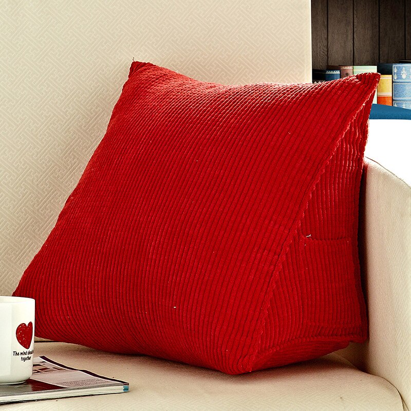 Sängläskudde mjuk trekantig stor ryggkudde för säng soffa bäddsoffa kudde tvättbar ryggstödskudde för säng: Röd / 60 x 50 x 30cm