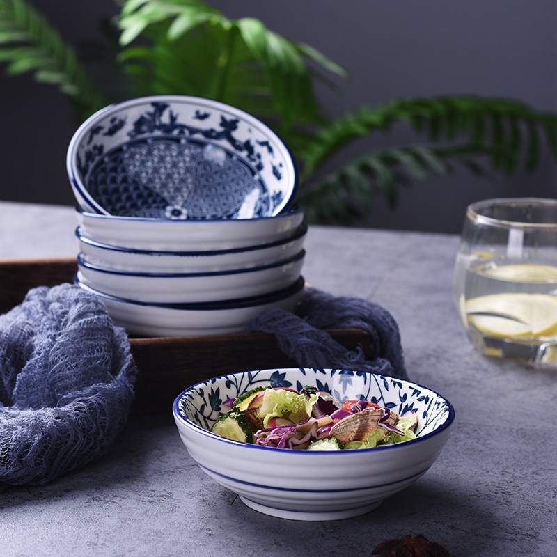 Nytårs salat risskåle keramisk japansk klassisk blå og hvid køkkenudstyr husholdningsrestaurant suppeskål nudel