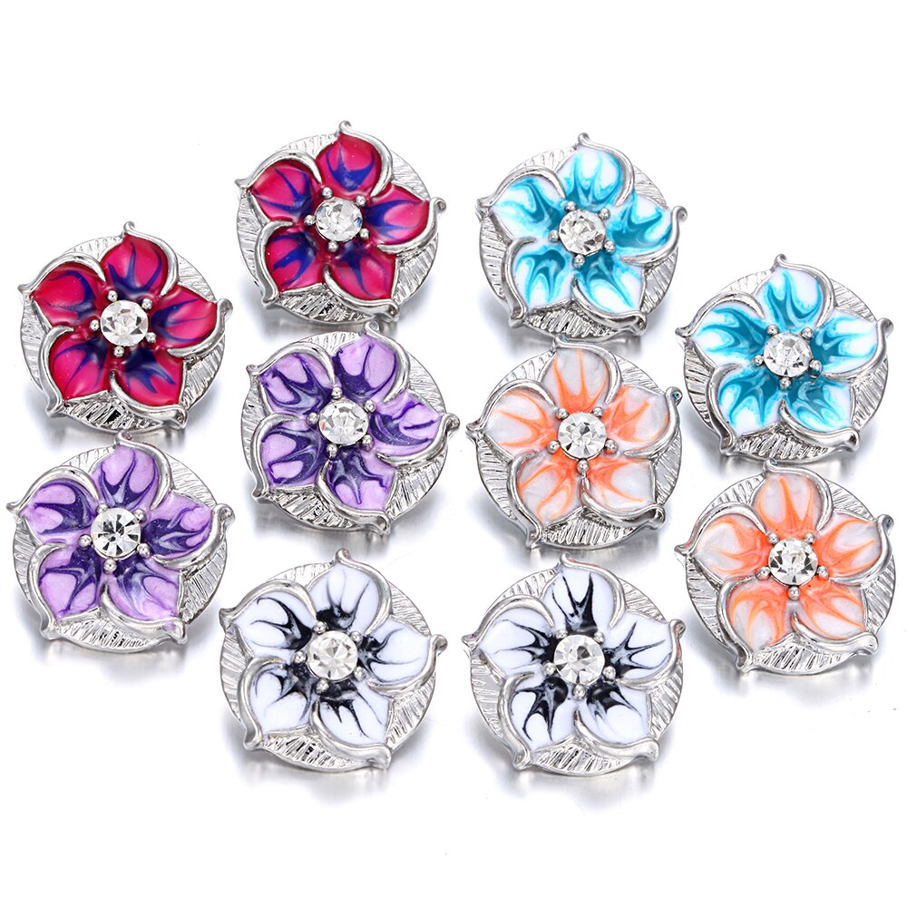 6 stks/partij Snap Sieraden DIY Crystal Rhinestone 18mm Bloem Snap Knoppen Fit 18mm Snap Armbanden Bangles Vrouwen knop Sieraden: 17