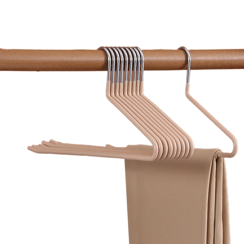 10pcs Trousers Pants Hangers Non Slip Coating Slim Space Saving Open Ended Multi-functional: 6 Apricot