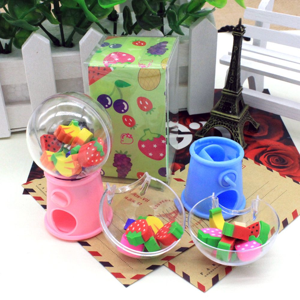 Novelty Gag Toys Anti-stress Fruit Animal Shaped Candy Machine Eraser Mini Rubber School Office Correction Supplies Kids