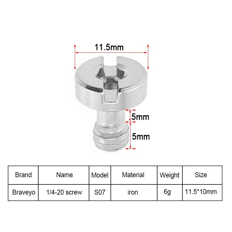 Tornillo de cámara de 1/4 pulgadas, placa de liberación rápida 3/8, tornillo de cabeza redonda, soporte de cabeza esférica para trípode, accesorios de fotografía para cámara SLR