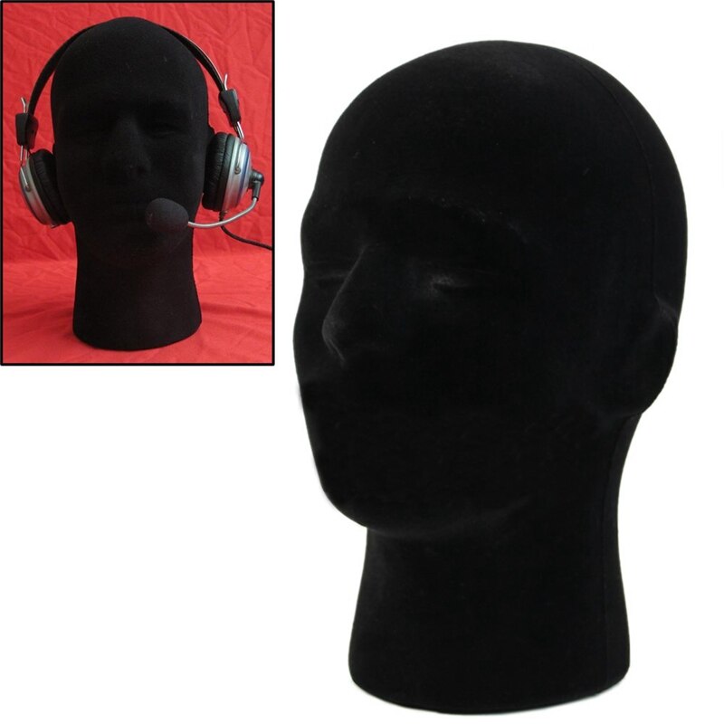 Männlichen Styropor Schaum Mannequin Männchen Kopf Modell Perücken Gläser Kappe Anzeige Ständer Schwarz