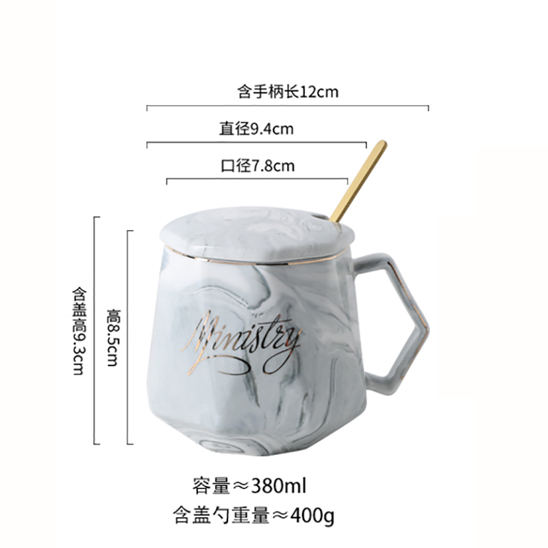 LUO – tasse en céramique de JIA-GUI ML pour femme, Mug pour préparer du thé, du café, de l'eau, avec couvercle, cuillère, style nordique, pour le bureau, 380ML, G079: K