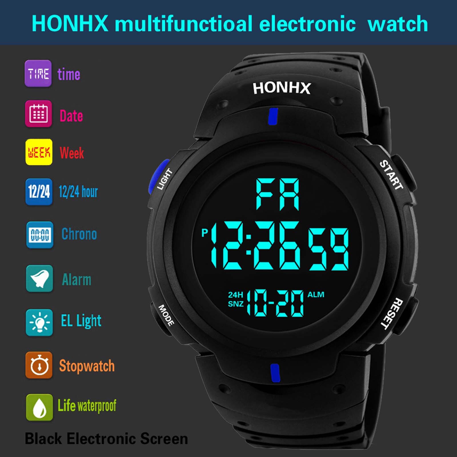 Sports Watches 50M Waterproof LED Digital Watch for Men Resin Dial PU Strap Clock Relogio Masculino Digital Watch