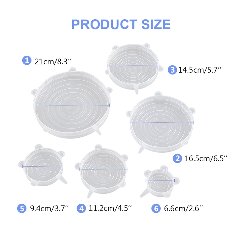 6 pièces/ensemble couvercle universel en Silicone alimentaire couvercles extensibles en Silicone pour ustensiles de cuisine