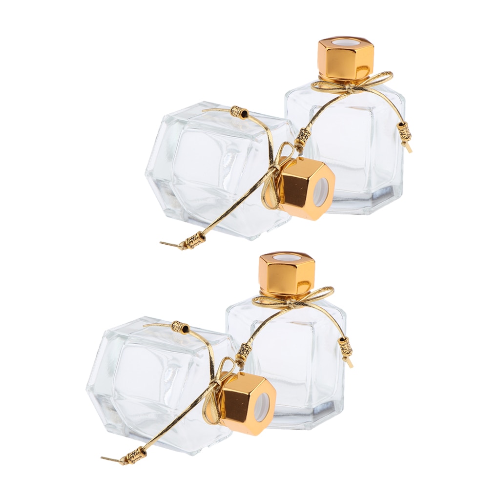 Gold 4Pcs 100ml Aroma Glass Diffuser Bottles Hexagonal Oil Containers Decors