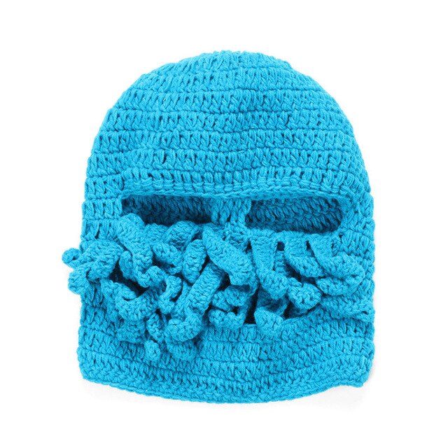 Nyhet rolig fest bläckfisk skäggmössa unisex djur cthulu virkad tentakel stickad vindmask skidkeps halloween hattar: 7
