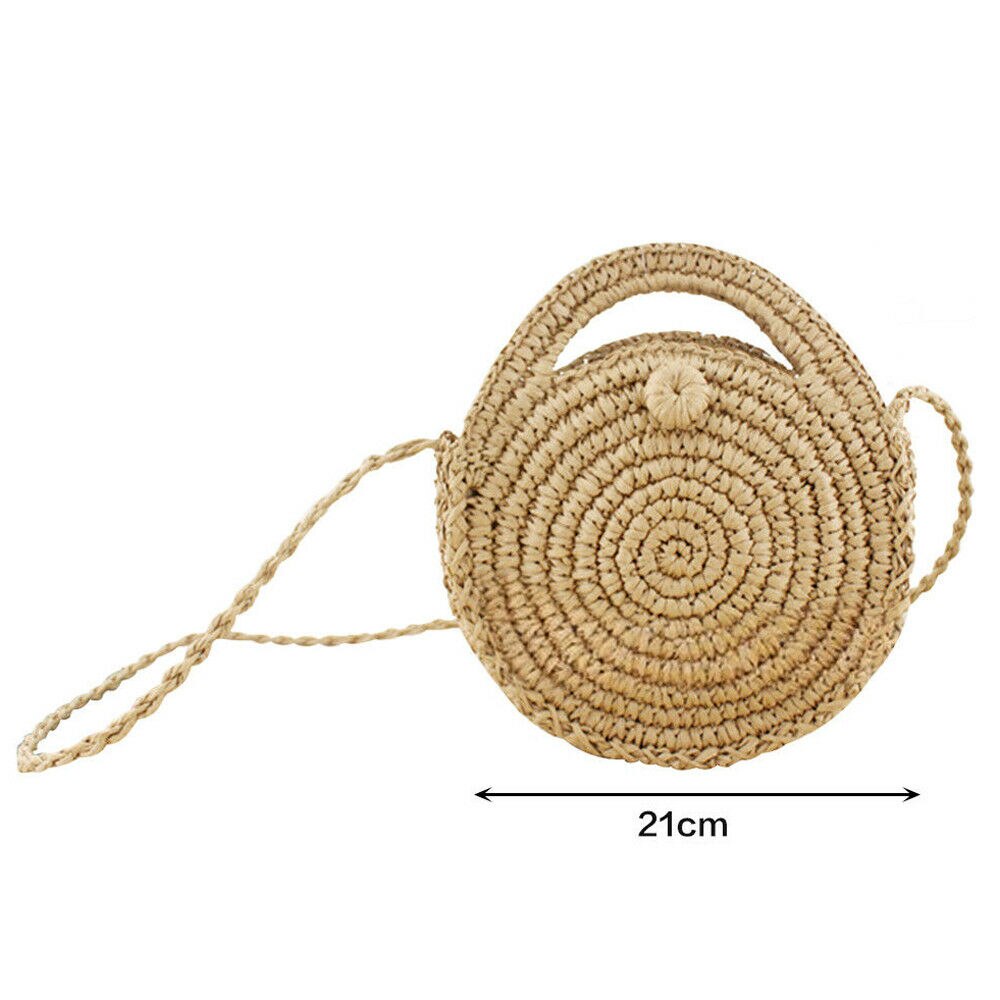 Fashion Women Straw Bag Woven Round Handbag Purse Crossbody Summer Beach Bags