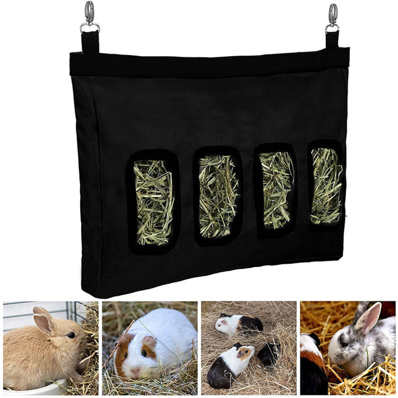 Alimentador de conejillo de indias y conejo Para mascotas, Bolsa de heno colgante, Bolsa pequeña, suministros Para mascotas, Bolsa Para Premios: Black L