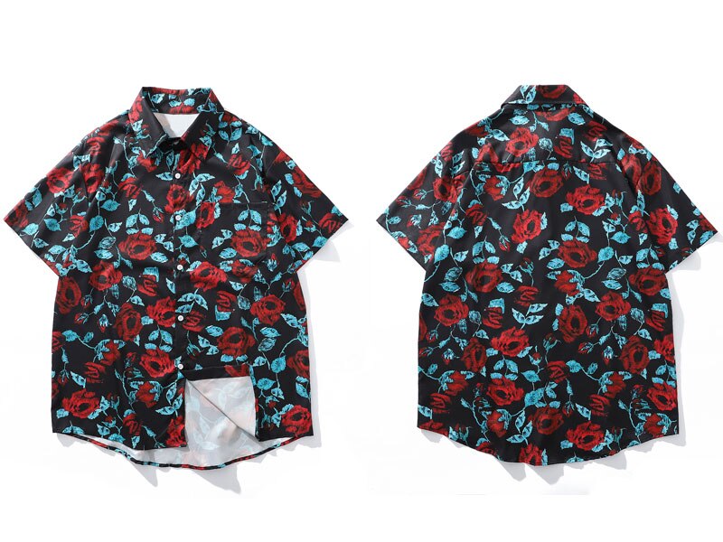 Gonthwid Bloemen Print Hawaiian Strand Shirts Mannen Zomer Casual Bloemen Tropische Korte Mouw Shirts Aloha Button Tops: M