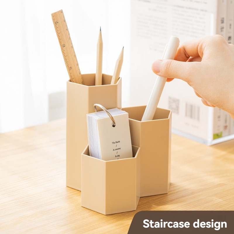1 porte-stylo hexagonal régulier, boîte de rangement en plastique ins de grande valeur, support de rangement pour stylos marqueurs de grande capacité.