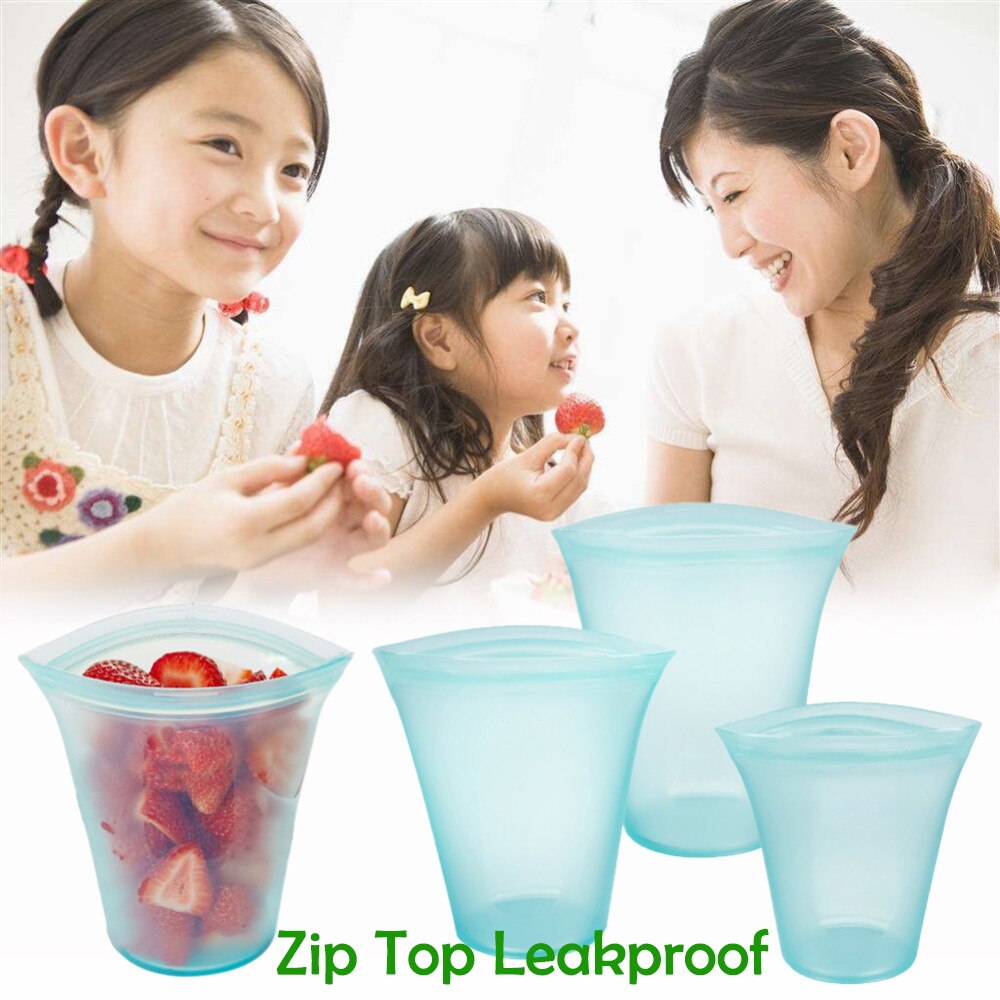 Zip Top Leakproof 3 Pcs Silicone Food Storage Containers Household Stand Up Zip Shut Container Cup Bowl for Kitchen Out