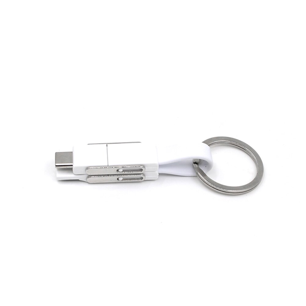 Porte-clés magnétique 4 en 1, câble Micro USB type-c à 8 broches pour recharge et données, cordon de chargeur Portable court pour iPhone et Android: White
