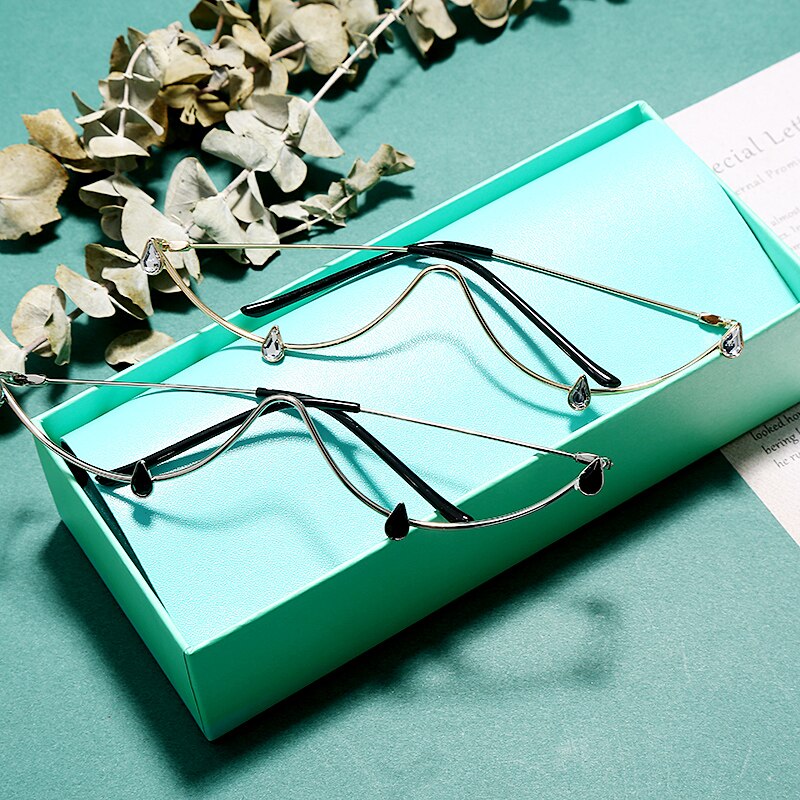 Rhinestone Glasses Frame Alloy Diamond Sunglasses Half Frame Glasses Women Luxury Crystal Water Decoration
