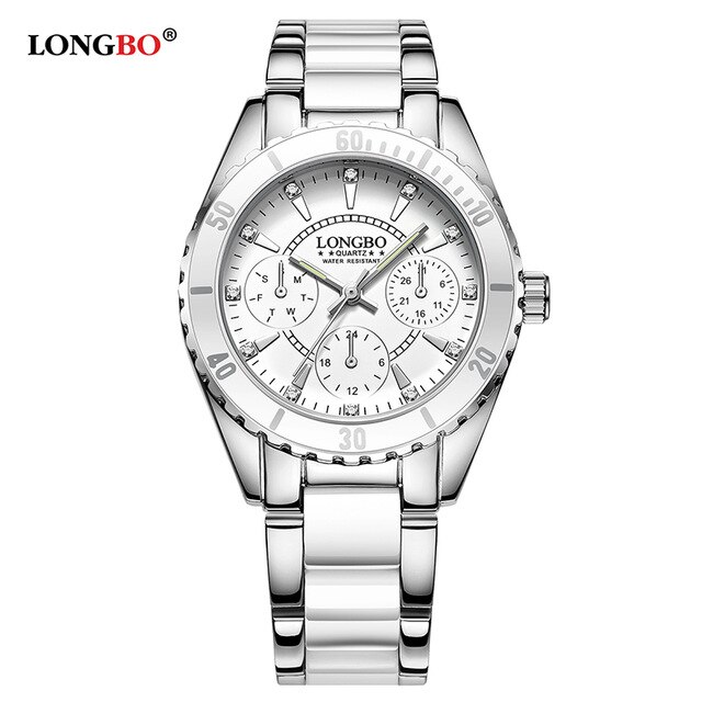 Longbo 80303 kvinder quartz ure analoge ure luksus keramiske ure: Hvid