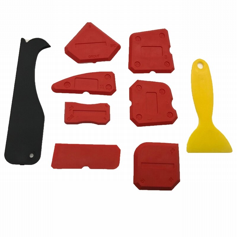 4/9pc siliconenkitverspreiders, spatel, schraper, muurplamuurmes, vloerreinigingshoekschep, druknaadfrees, bouwgereedschap: 9 stuks rood