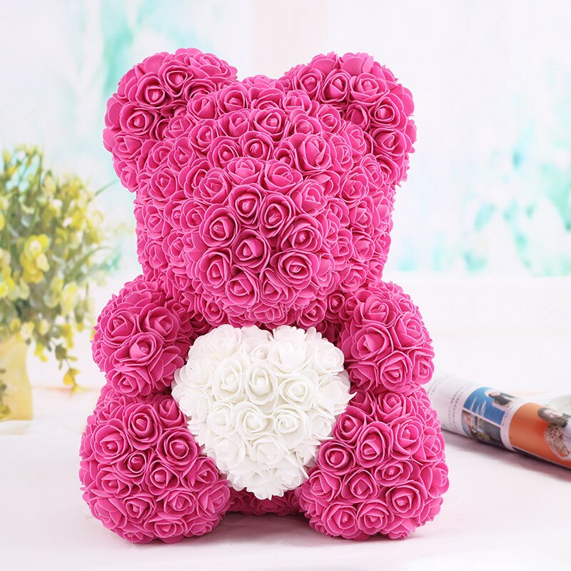 Hot 40 centimetri Artificiale della Rosa Cuore Teddy Bear Fatti A Mano Puzzel Orso di Rose Creatura Giocattoli Di Natale di Cerimonia Nuziale Delle Donne di San Valentino Regali