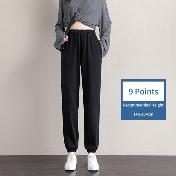 Pantalon de sport de style coréen pour femme, jogging taille haute, Streetwear, Harajuku, Baggy, Vintage: XXL / Black 9 Points
