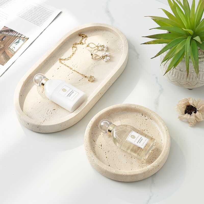 Small Natural Marble Tray, Carving Oval Sundries Storage, Home Ornaments, Tray Storage, 25x12x2cm