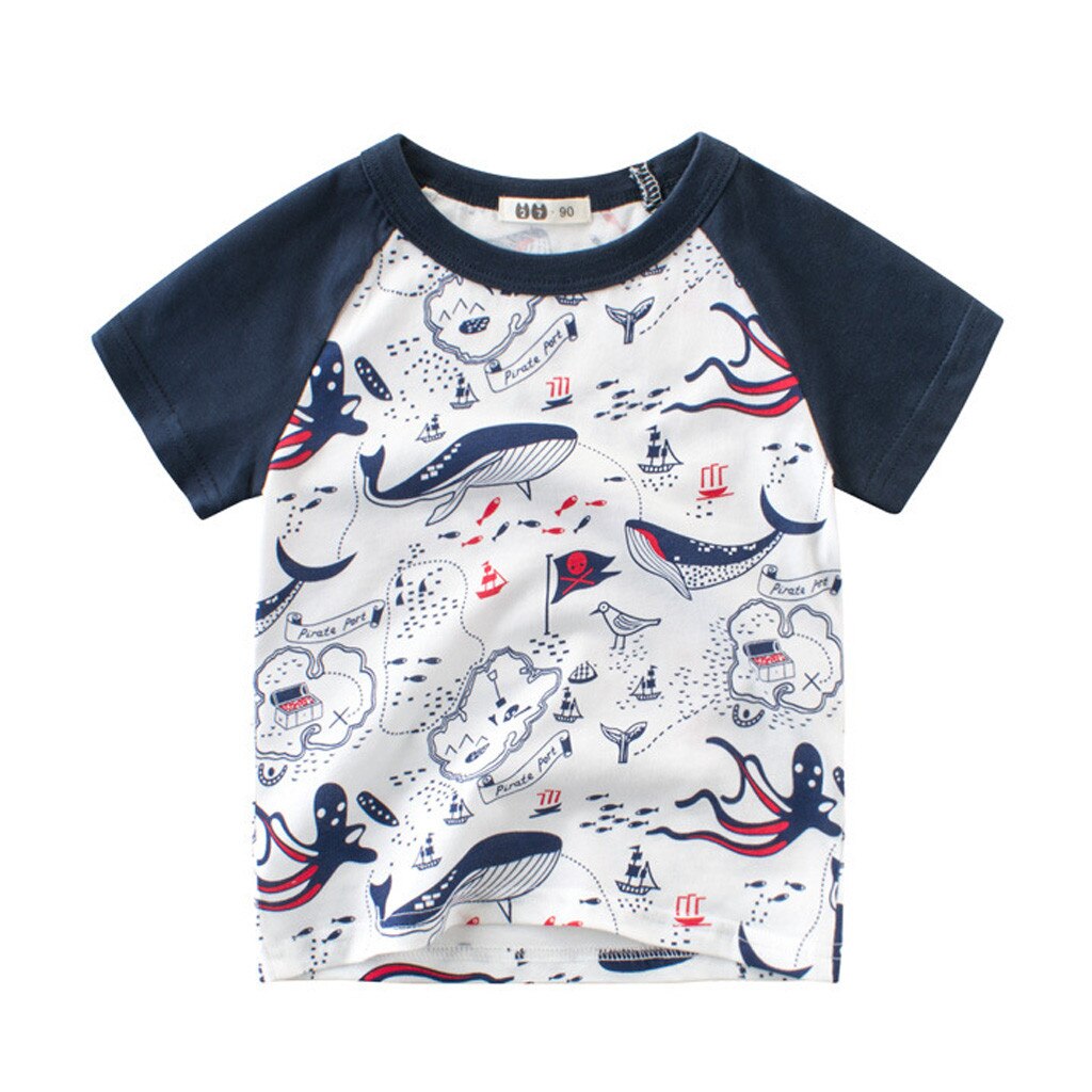 TELOTUNY Children Boys Short Sleeve Printed Animal Cartoon T-shirt Trend Baby Clothes Korean Children's Wear 1-10Y: 130